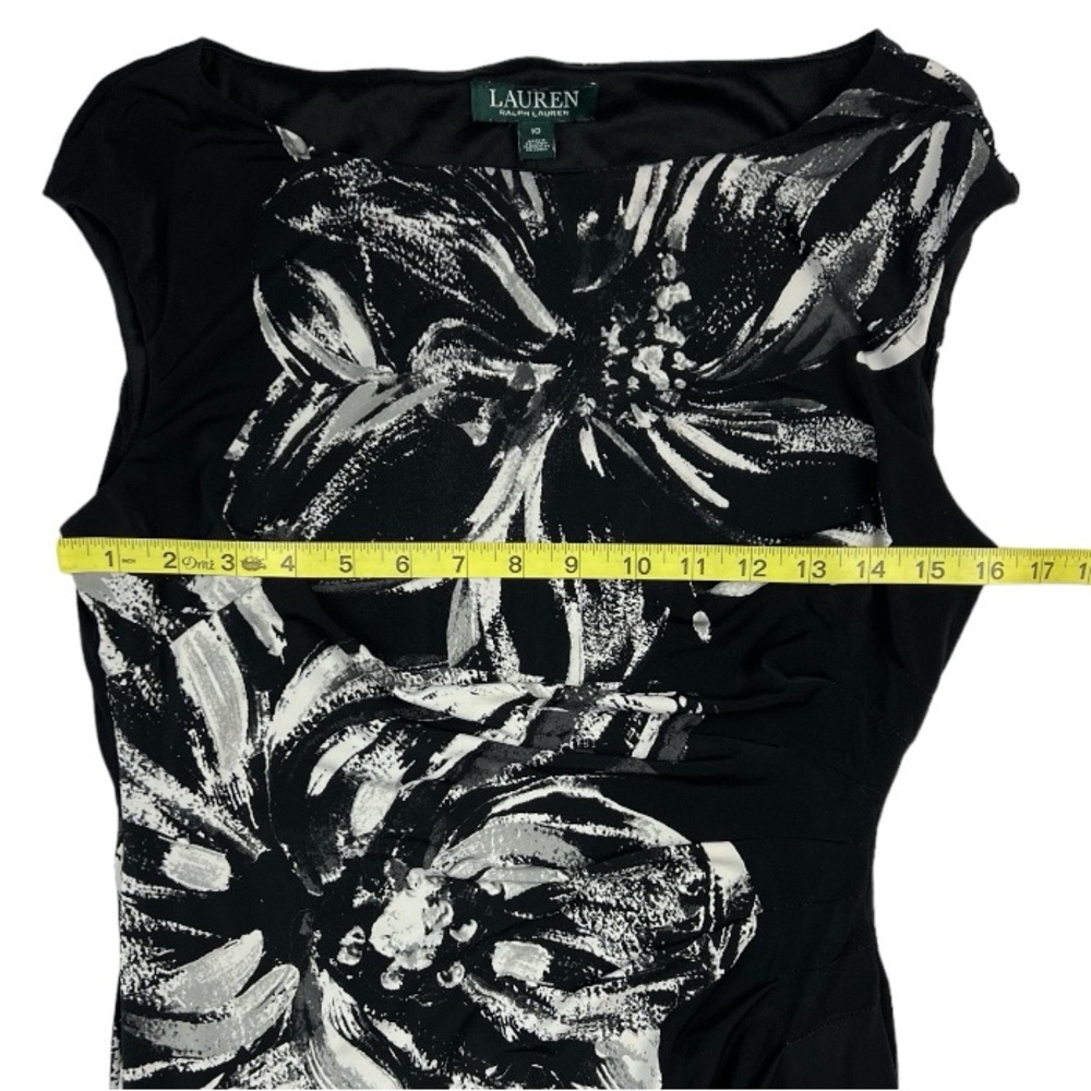Lauren Ralph Lauren Boatneck Black & White Midi Floral Print Dress Sz: 10 - Picture 6 of 13